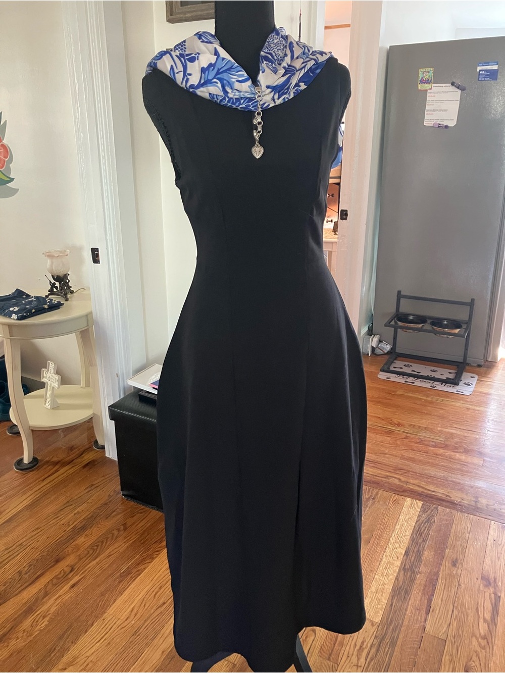 Sleeveless Black Midi Dress with Flared Skirt